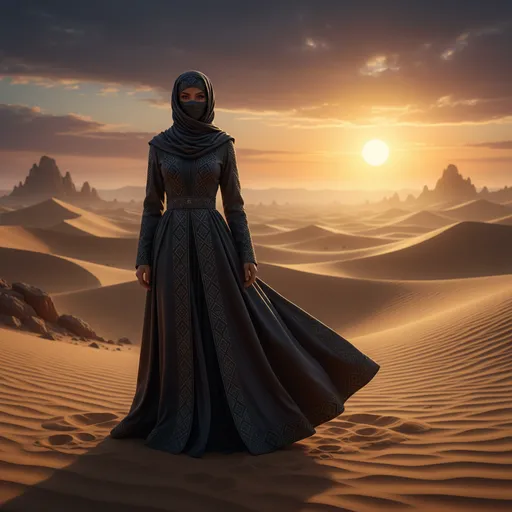 Mysterious woman stands alone in